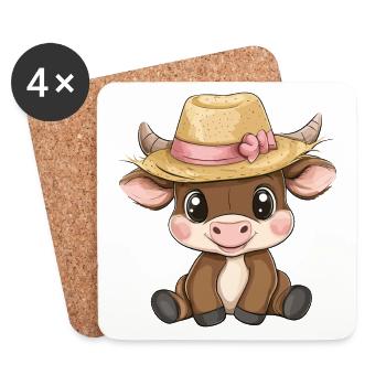 Taureau mignon mignon bébé enfants animal dessin animé - Dessous de verre (lot de 4) - blanc - Devant