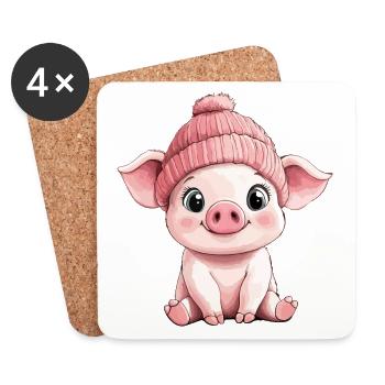 Cochon mignon mignon bébé enfants dessin animé animal - Dessous de verre (lot de 4) - blanc - Devant