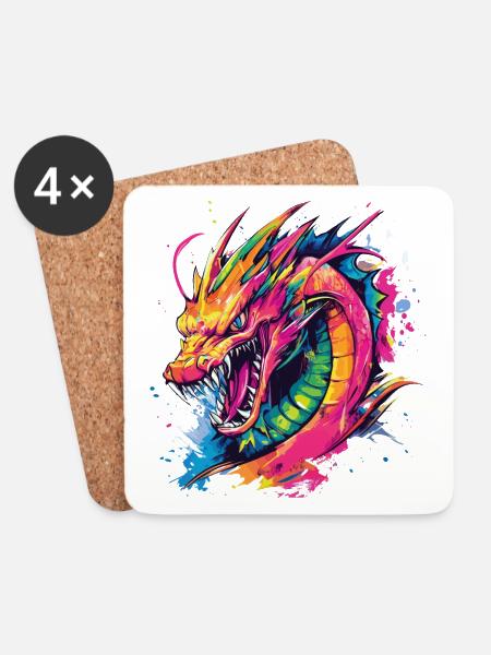 Drache Bunt Fantasie Magie Mystik Mythologie Kunst - Untersetzer (4er-Set) - Weiß