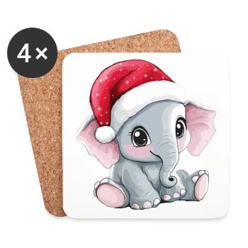 éléphant Noël mignon Noël mignon - Dessous de verre (lot de 4) - blanc - Devant