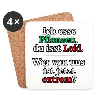 Wer ist jetzt extrem? Veganes Statement - Untersetzer (4er-Set) - Weiß - Vorne