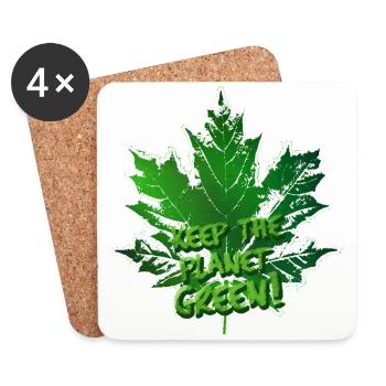 Leaf (Keep Green, lettering) - Coasters (set of 4) - white - Front