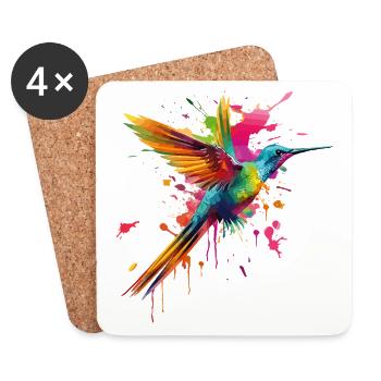 Hummingbird Splash Bird Animal Art Watercolor Colorful - Coasters (set of 4) - white - Front