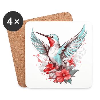 Hummingbird Flowers Bird Animal Art Watercolor Colorful - Coasters (set of 4) - white - Front