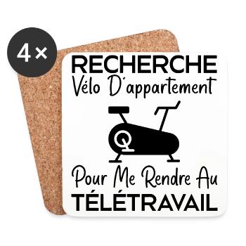 Télétravail, travail humour, humour de bureau - Dessous de verre (lot de 4) - blanc - Devant