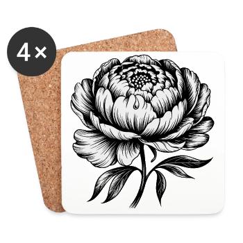 Pfingstrose: Elegante Blüte - Untersetzer (4er-Set) - Weiß - Vorne