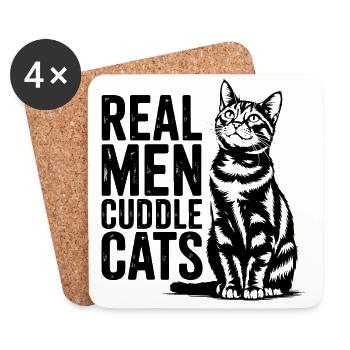 Echte Männer kuscheln Katzen! Katzen Papa Kitten - Untersetzer (4er-Set) - Weiß - Vorne
