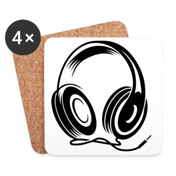 Kopfhörer mit Kabel im Stencil Stil - Untersetzer (4er-Set) - Weiß - Vorne