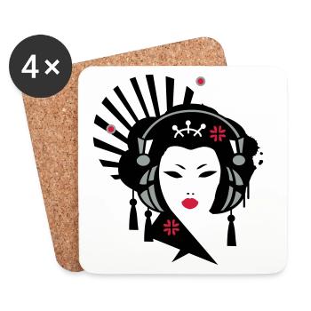 Geisha with headphones - Coasters (set of 4) - white - Front