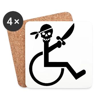 Pirate en fauteuil roulant # - Dessous de verre (lot de 4) - blanc - Devant