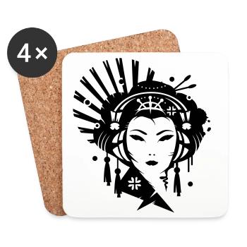 A Japanese geisha girl with headphones - Coasters (set of 4) - white - Front