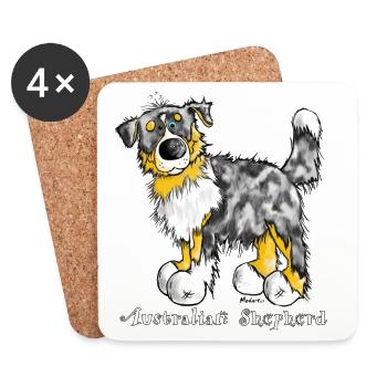 Australian Shepherd – Aussie – Hütehund - Untersetzer (4er-Set) - Weiß - Vorne