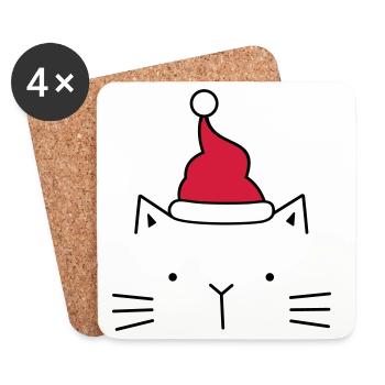 Katze Nikolaus Weihnachtsmann Mütze Weihnachten - Untersetzer (4er-Set) - Weiß - Vorne