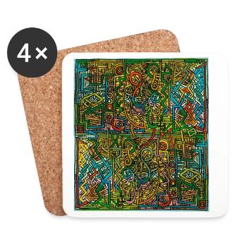 Lebendige Labyrinth-Linienkunst - Untersetzer (4er-Set) - Weiß - Vorne