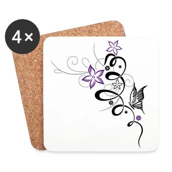 Ornament with butterfly and flowers - Coasters (set of 4) - white - Front