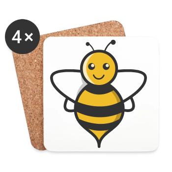 Dessin nature de dessin animé de abeilles mignonnes - Dessous de verre (lot de 4) - blanc - Devant
