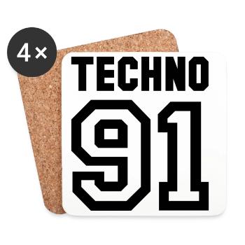 TECHNO Rave Techno 90s 90er - Untersetzer (4er-Set) - Weiß - Vorne