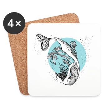 meerjungfrau Nixe illustration mädchen Wasser lol - Untersetzer (4er-Set) - Weiß - Vorne