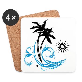 Palm trees with wave and sun, vacation, surf - Coasters (set of 4) - white - Front