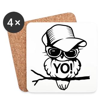 Un oiseau avec des lunettes de soleil - Dessous de verre (lot de 4) - blanc - Devant