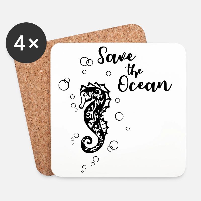 Save the Ocean - Seepferd - Untersetzer (4er-Set) - Weiß