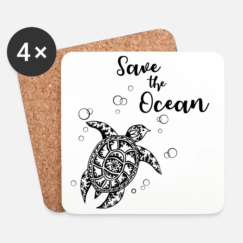 Save the Ocean - Turtle - Untersetzer (4er-Set) - Weiß