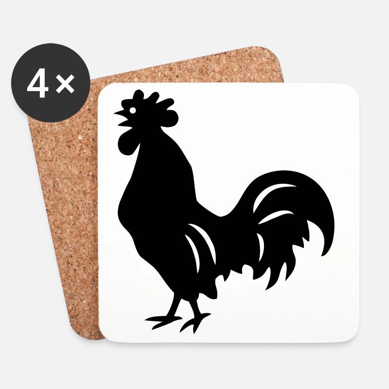 coq - Dessous de verre (lot de 4) - blanc