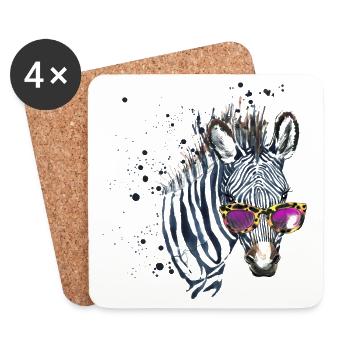 Animal Planet Zebra With Sunglasses - Coasters (set of 4) - white - Front