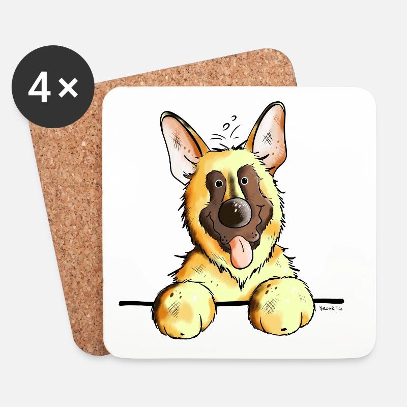 Knuffiger Deutscher Schäferhund - Untersetzer (4er-Set) - Weiß
