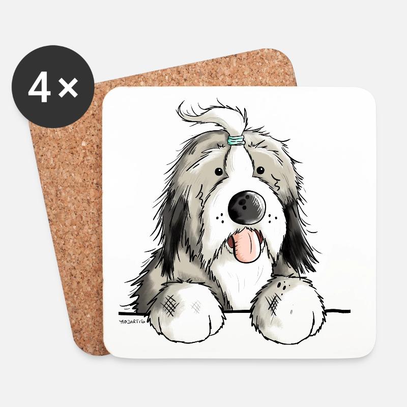 Happy Bearded Collie - Untersetzer (4er-Set) - Weiß