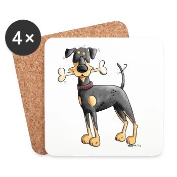 Doberman ou Pinscher avec os - Dessous de verre (lot de 4) - blanc - Devant