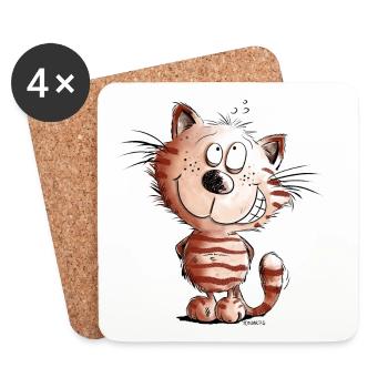 Kleine Freche Katze I Katzenmotiv Comic Geschenk - Untersetzer (4er-Set) - Weiß - Vorne