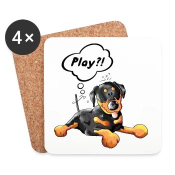 Drôle Rottweiler - Dessous de verre (lot de 4) - blanc - Devant