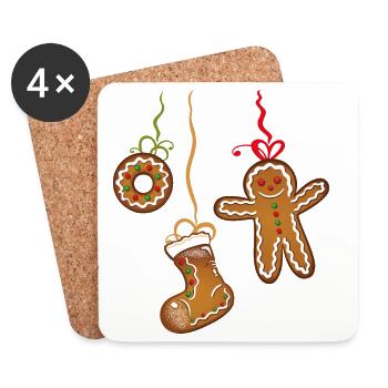 Christmas Cookies. Gingerbread man and boots. - Coasters (set of 4) - white - Front