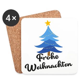 Frohe Weihnachten Blauer Weihnachtsbaum Christbaum - Untersetzer (4er-Set) - Weiß - Vorne