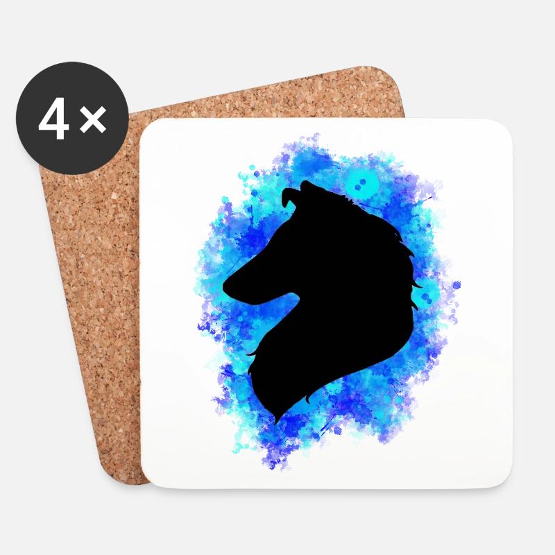 Collie Langhaar Watercolour blau - Untersetzer (4er-Set) - Weiß