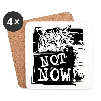 Cat Sleep Funny Sayings not now Pets - Coasters (set of 4) - white - Front