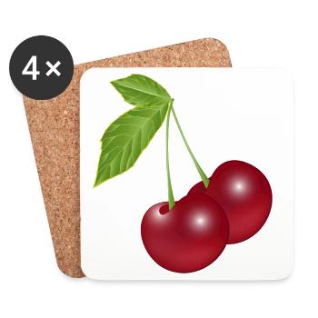 belles cerises rouges foncées croquantes - Dessous de verre (lot de 4) - blanc - Devant