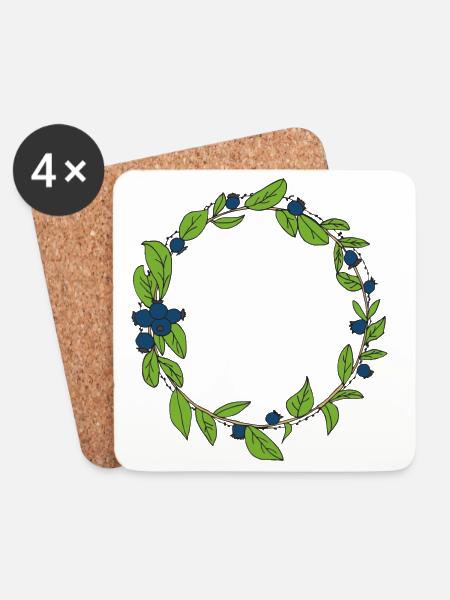heidelbeer Kranz - Untersetzer (4er-Set) - Weiß