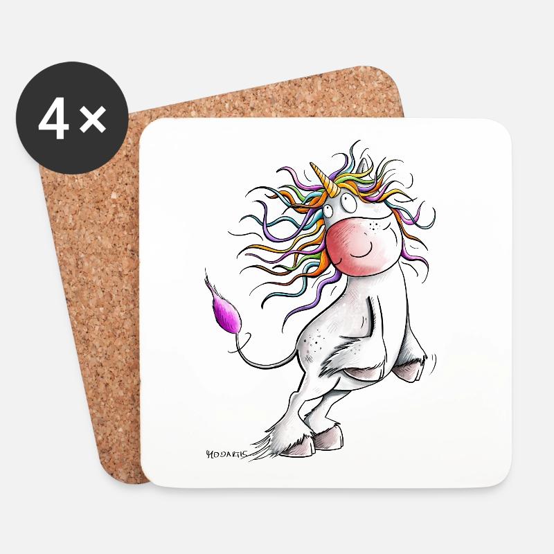 Drolliges Regenbogen Einhorn I Comic Fantasy - Untersetzer (4er-Set) - Weiß