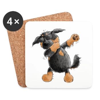Hovawart Dab Dance Comic I Dabbender Hund - Dessous de verre (lot de 4) - blanc - Devant
