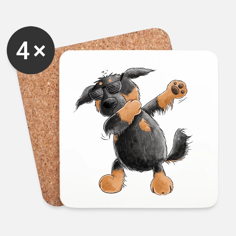 Hovawart Dab Dance Comic I Dabbender Hund - Untersetzer (4er-Set) - Weiß