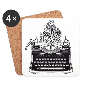 machine à écrire antique nostalgique avec des lettres - Dessous de verre (lot de 4) - blanc - Devant