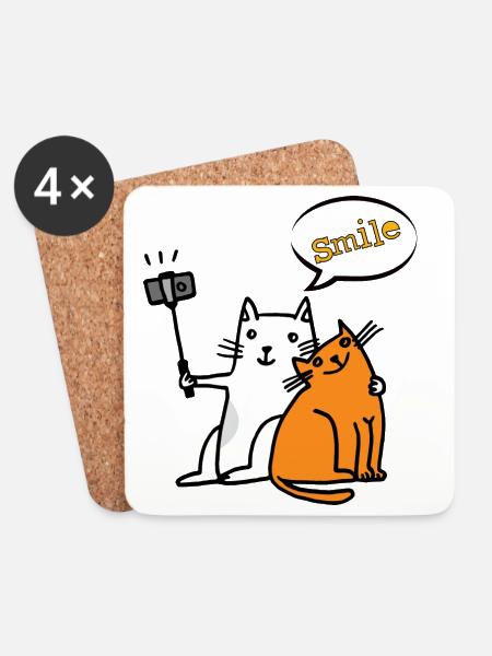 Katzenfreunde im Smile-Duo - Untersetzer (4er-Set) - Weiß