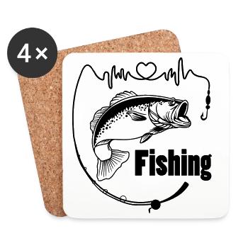 Fishing rod with fish - Coasters (set of 4) - white - Front