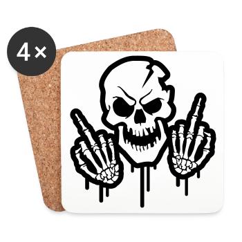 Skeleton Middle Finger Skull Symbol - Coasters (set of 4) - white - Front