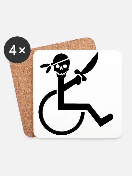 Rollstuhlpirat für harte Rollen. Humor Hemd * - Untersetzer (4er-Set) - Weiß