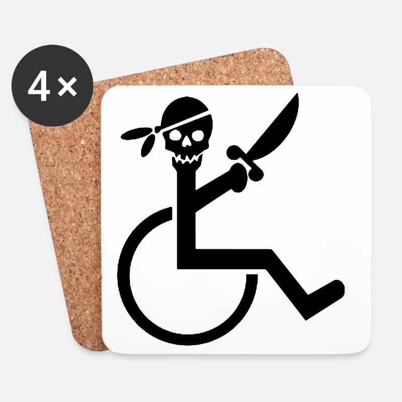 Rollstuhlpirat für harte Rollen. Humor Hemd * - Untersetzer (4er-Set) - Weiß