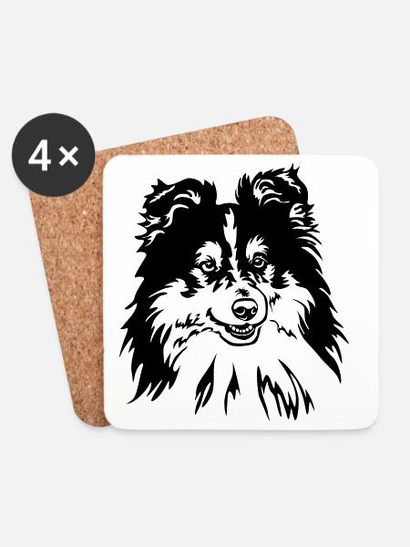 Sheltie Kopf - Untersetzer (4er-Set) - Weiß