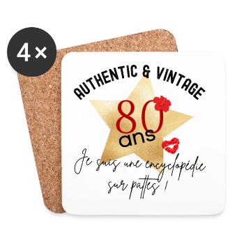 anniversaire 80 ans - Dessous de verre (lot de 4) - blanc - Devant